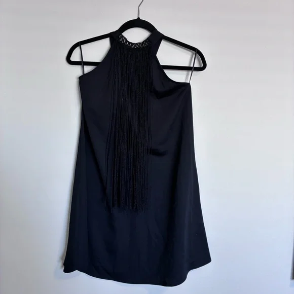 Zara Black Halter Tie Mini Dress with Long Fringe Detail - Picture 3 of 12